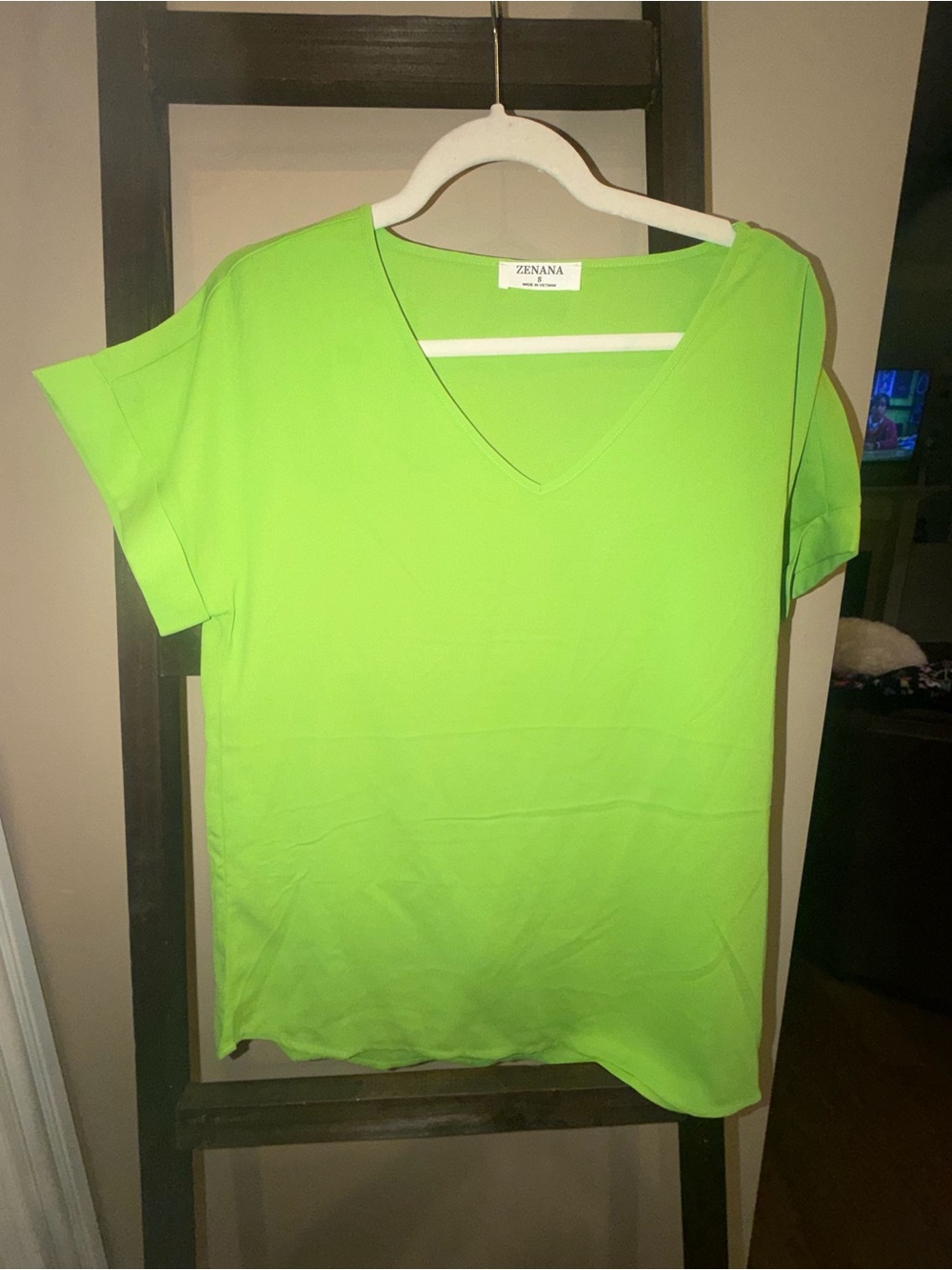 Zenana Outfitters Bright Lime V-Neck Short Sleeve Top
